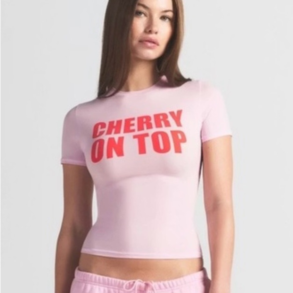 Skims Cherry On Top Pink Graphic Tee - Picture 3 of 5